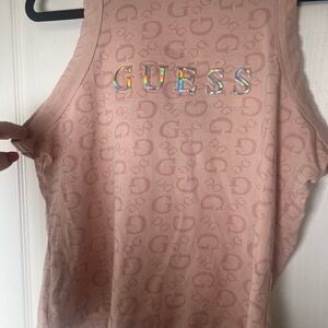 Guess Pink Holographic Logo Tank Top